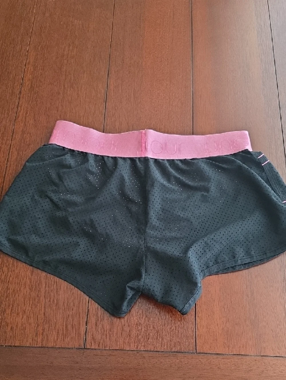 Under Armour Women's Black Athletic Shorts with Pink Waistband